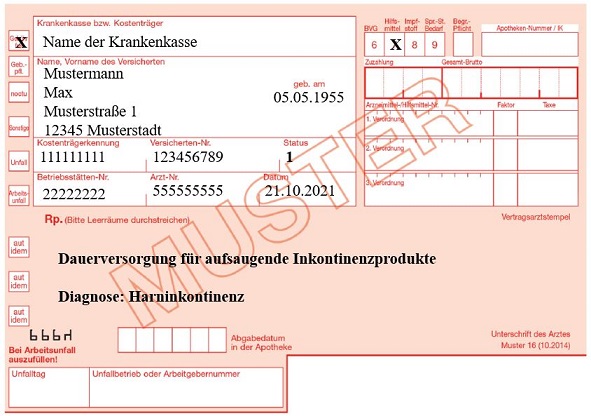 Musterrezept für aufsaugende Inkontinenzprodukte auf Rezept